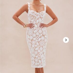 Fashion Nova White Tan  Sheath Midi Dress